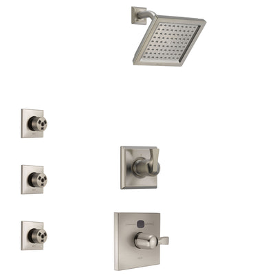 Delta Dryden Stainless Steel Finish Shower System with Temp2O Control Handle, 3-Setting Diverter, Showerhead, and 3 Body Sprays SS14011SS7