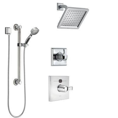 Delta Dryden Chrome Finish Shower System with Temp2O Control Handle, 3-Setting Diverter, Showerhead, and Hand Shower with Grab Bar SS140122