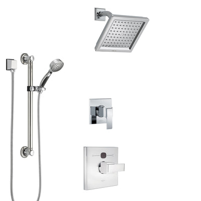 Delta Ara Chrome Finish Shower System with Temp2O Control Handle, 3-Setting Diverter, Showerhead, and Hand Shower with Grab Bar SS1401310