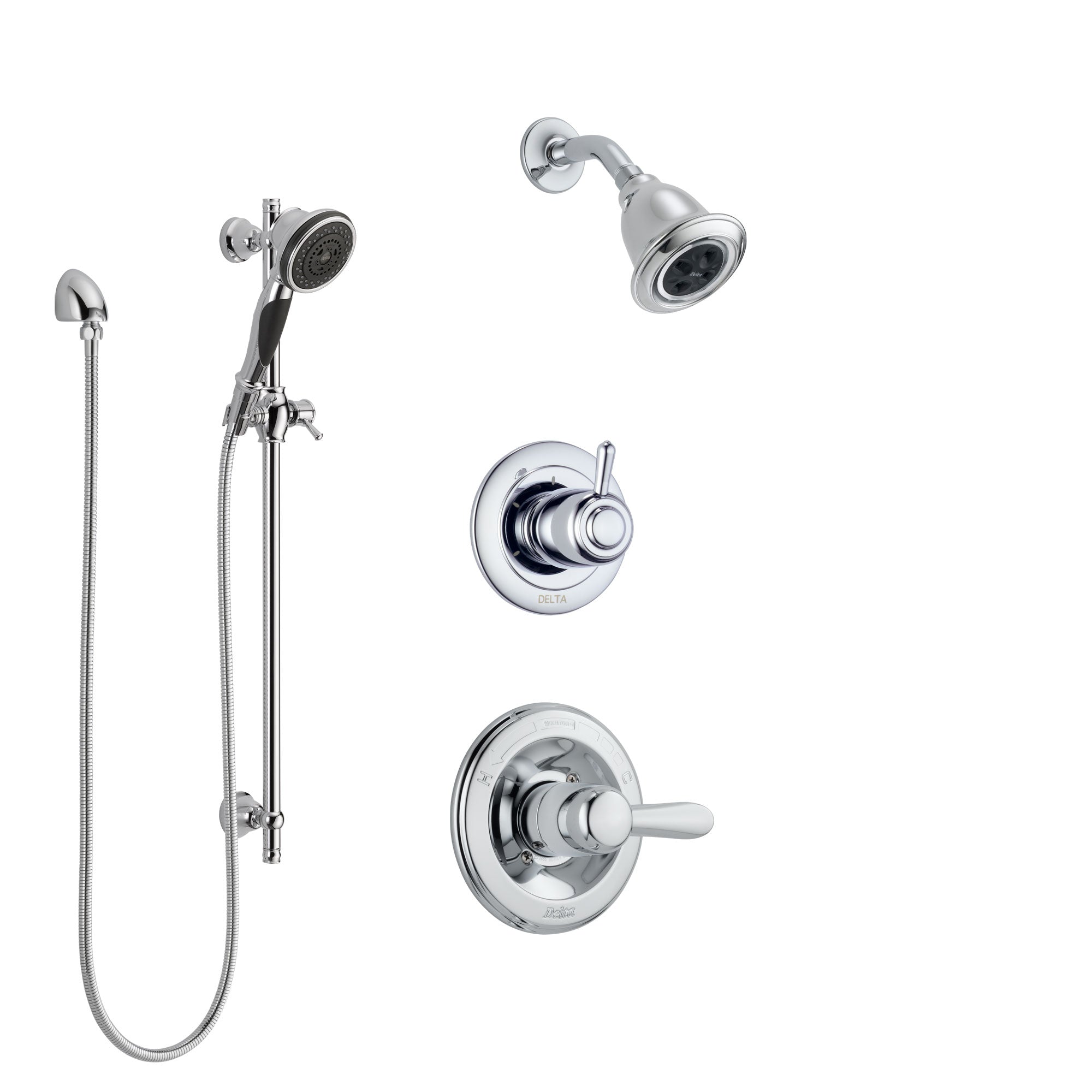 Delta Lahara Chrome Finish Shower System with Control Handle, 3-Setting Diverter, Showerhead, and Hand Shower with Slidebar SS1423815