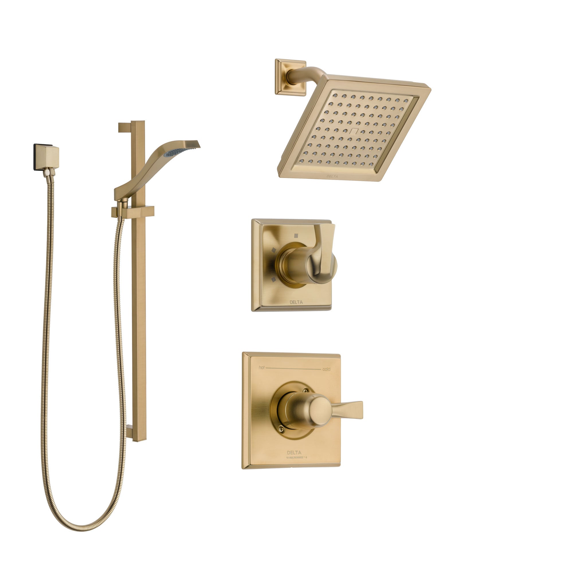 Delta Dryden Champagne Bronze Finish Shower System with Control Handle, 3-Setting Diverter, Showerhead, and Hand Shower with Slidebar SS142511CZ2