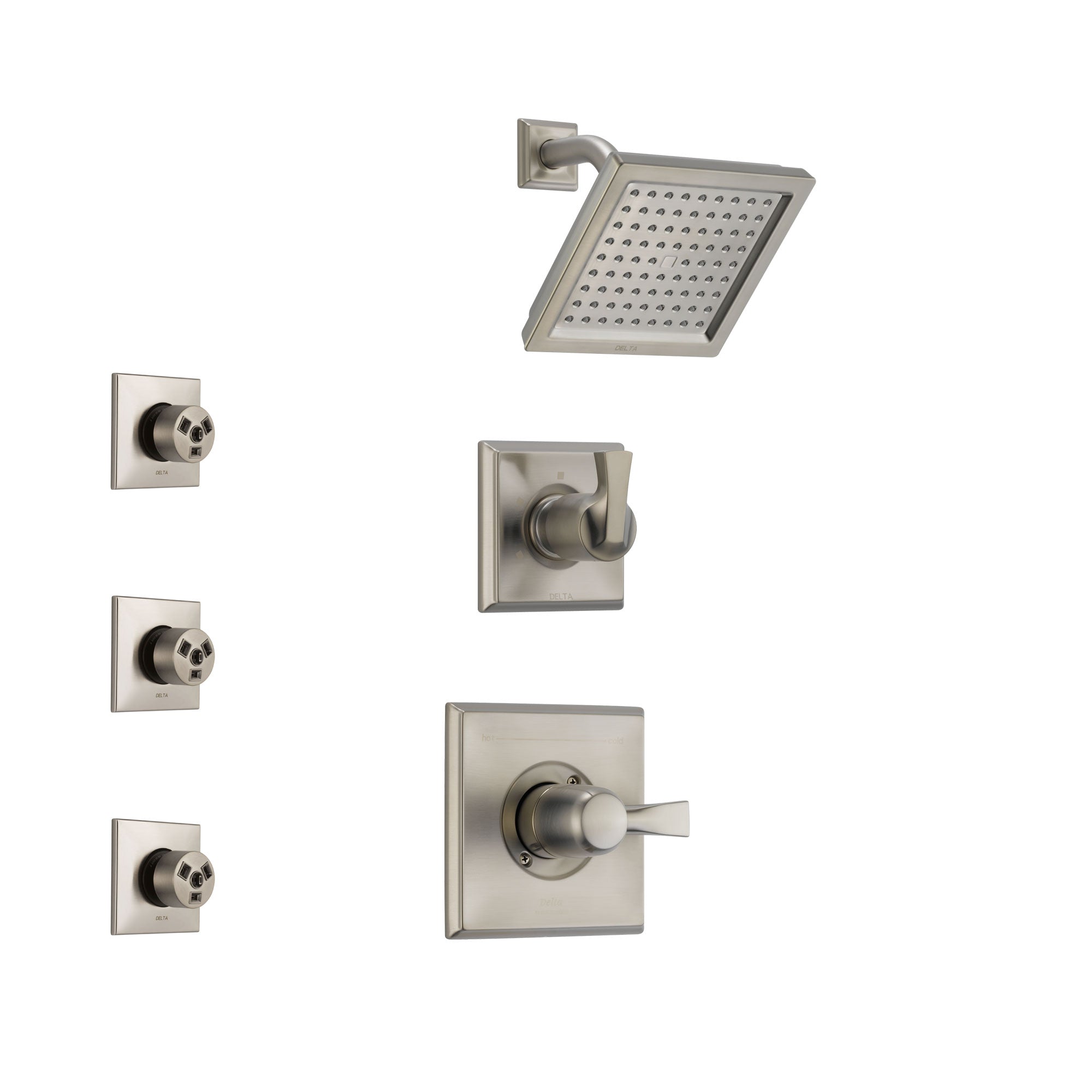 Delta Dryden Stainless Steel Finish Shower System with Control Handle, 3-Setting Diverter, Showerhead, and 3 Body Sprays SS142511SS2