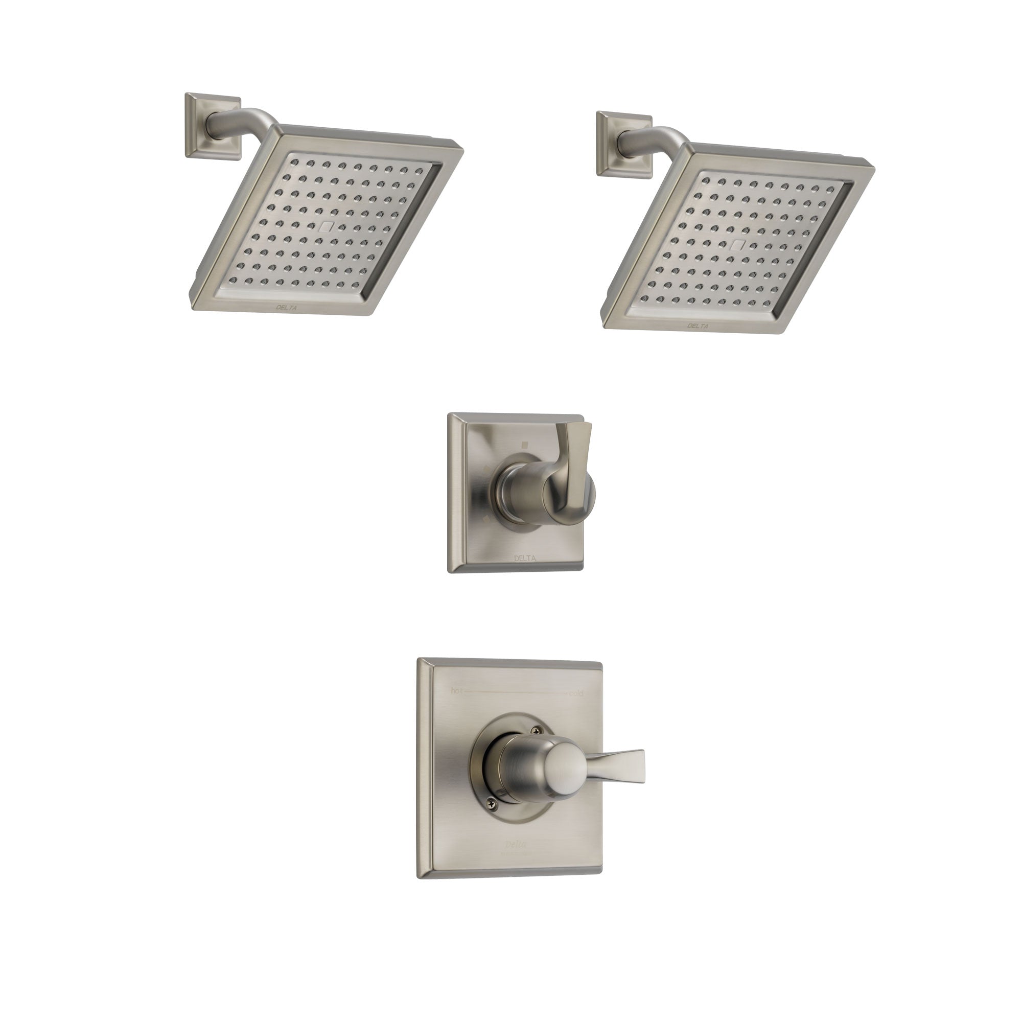 Delta Dryden Stainless Steel Finish Shower System with Control Handle, 3-Setting Diverter, 2 Showerheads SS142511SS5