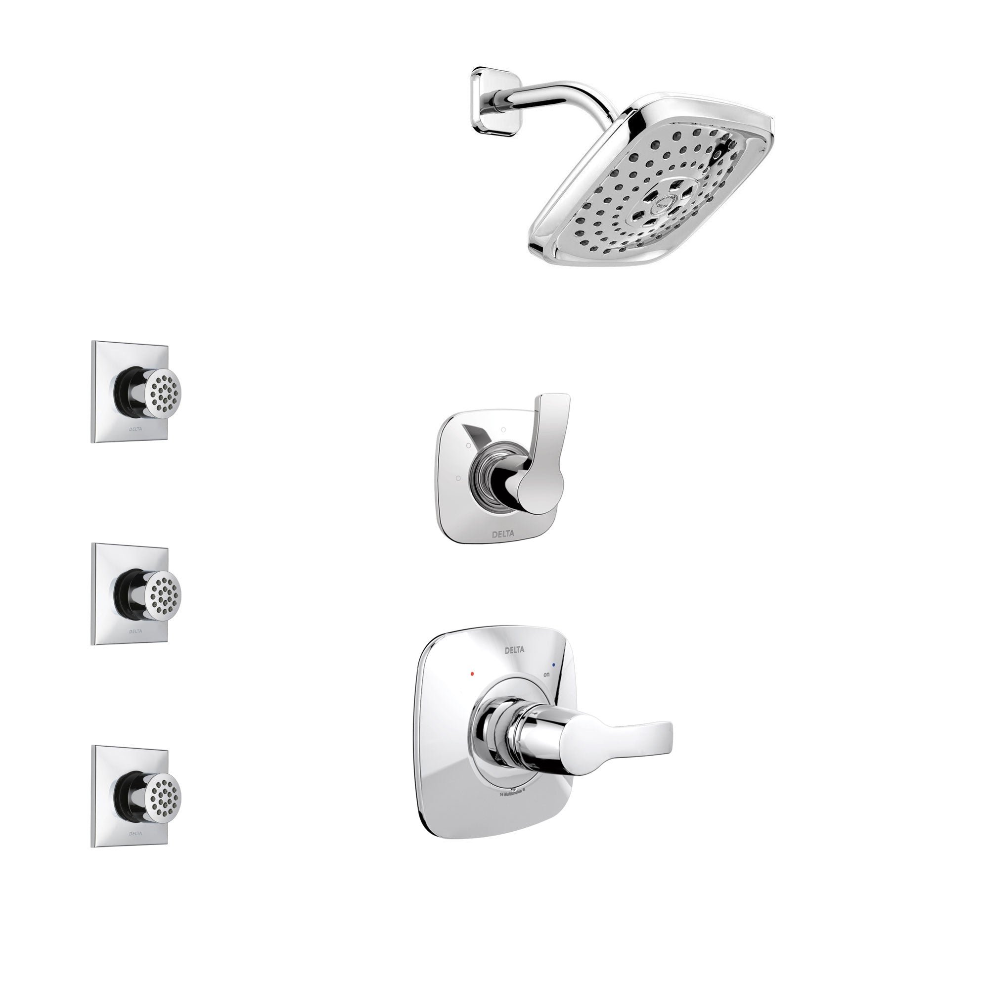 Delta Tesla Chrome Finish Shower System with Control Handle, 3-Setting Diverter, Showerhead, and 3 Body Sprays SS142521