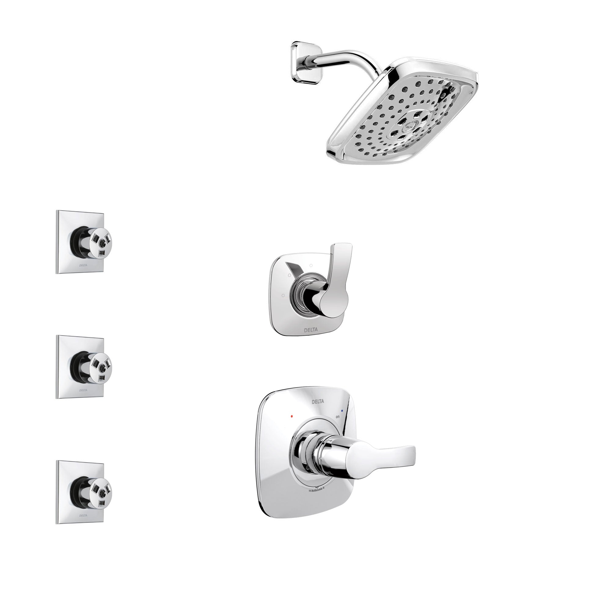 Delta Tesla Chrome Finish Shower System with Control Handle, 3-Setting Diverter, Showerhead, and 3 Body Sprays SS142522