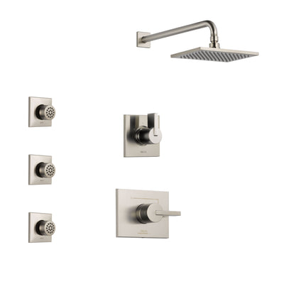 Delta Vero Stainless Steel Finish Shower System with Control Handle, 3-Setting Diverter, Showerhead, and 3 Body Sprays SS142531SS2