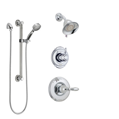 Delta Victorian Chrome Finish Shower System with Control Handle, 3-Setting Diverter, Showerhead, and Hand Shower with Grab Bar SS142553