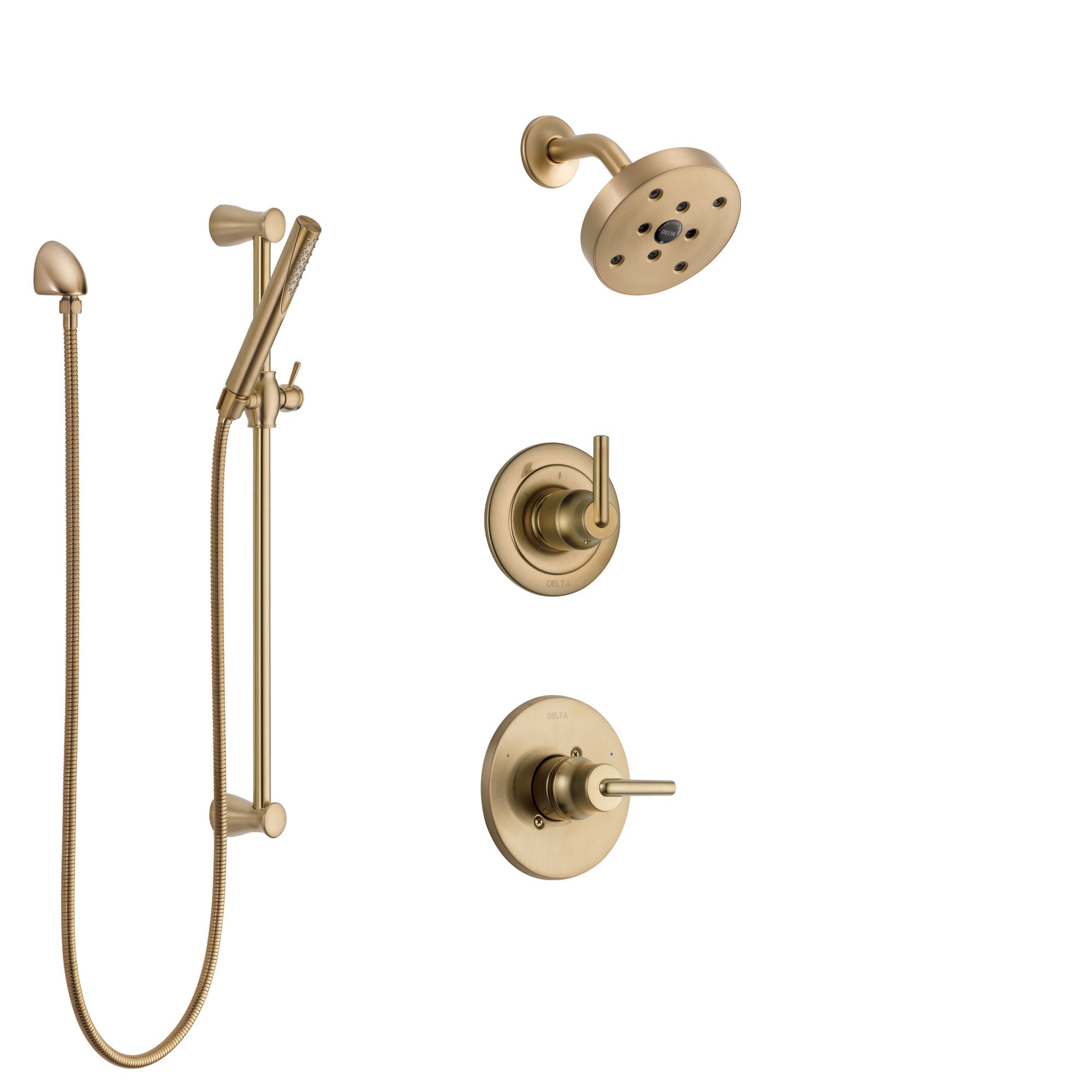 Delta Trinsic Champagne Bronze Finish Shower System with Control Handle, 3-Setting Diverter, Showerhead, and Hand Shower with Slidebar SS14259CZ2