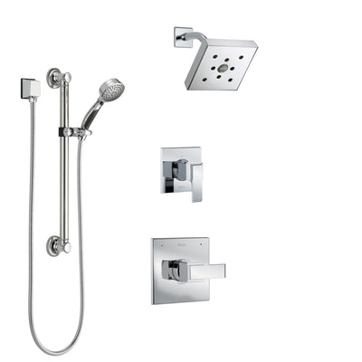 Delta Ara Chrome Finish Shower System with Control Handle, 3-Setting Diverter, Showerhead, and Hand Shower with Grab Bar SS1426714