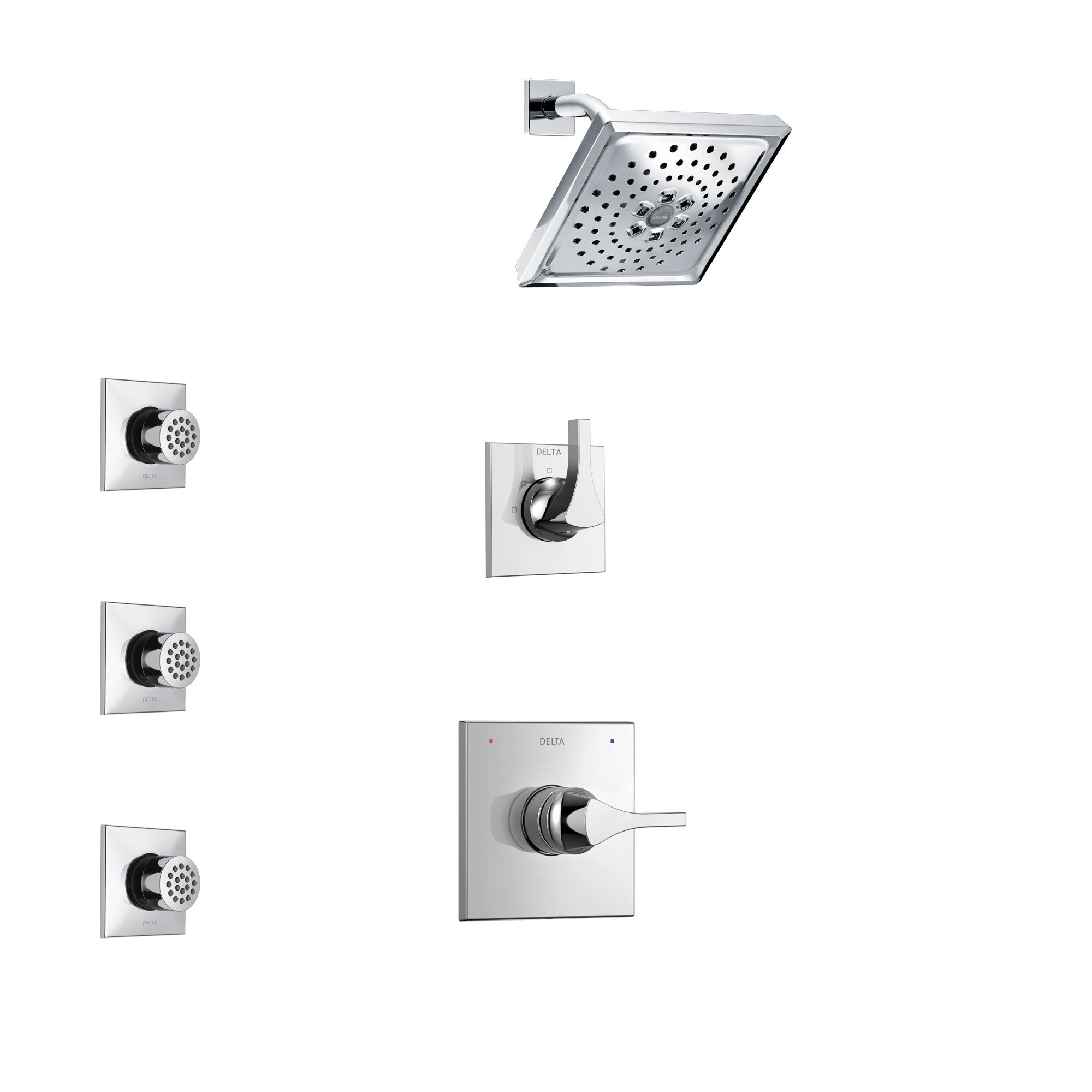 Delta Zura Chrome Finish Shower System with Control Handle, 3-Setting Diverter, Showerhead, and 3 Body Sprays SS142741