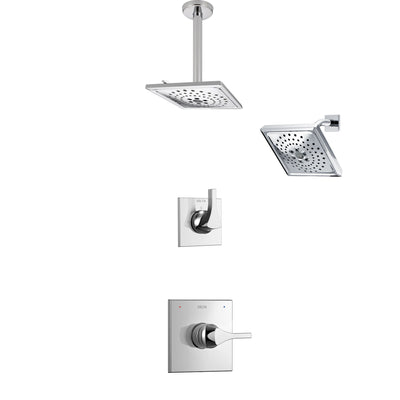 Delta Zura Chrome Finish Shower System with Control Handle, 3-Setting Diverter, Showerhead, and Ceiling Mount Showerhead SS142743