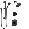 Delta Stryke Matte Black Finish Modern Diverter Shower System with Hand Shower on Slide Bar and Wall Mounted Multi-Setting Showerhead SS142763BL3