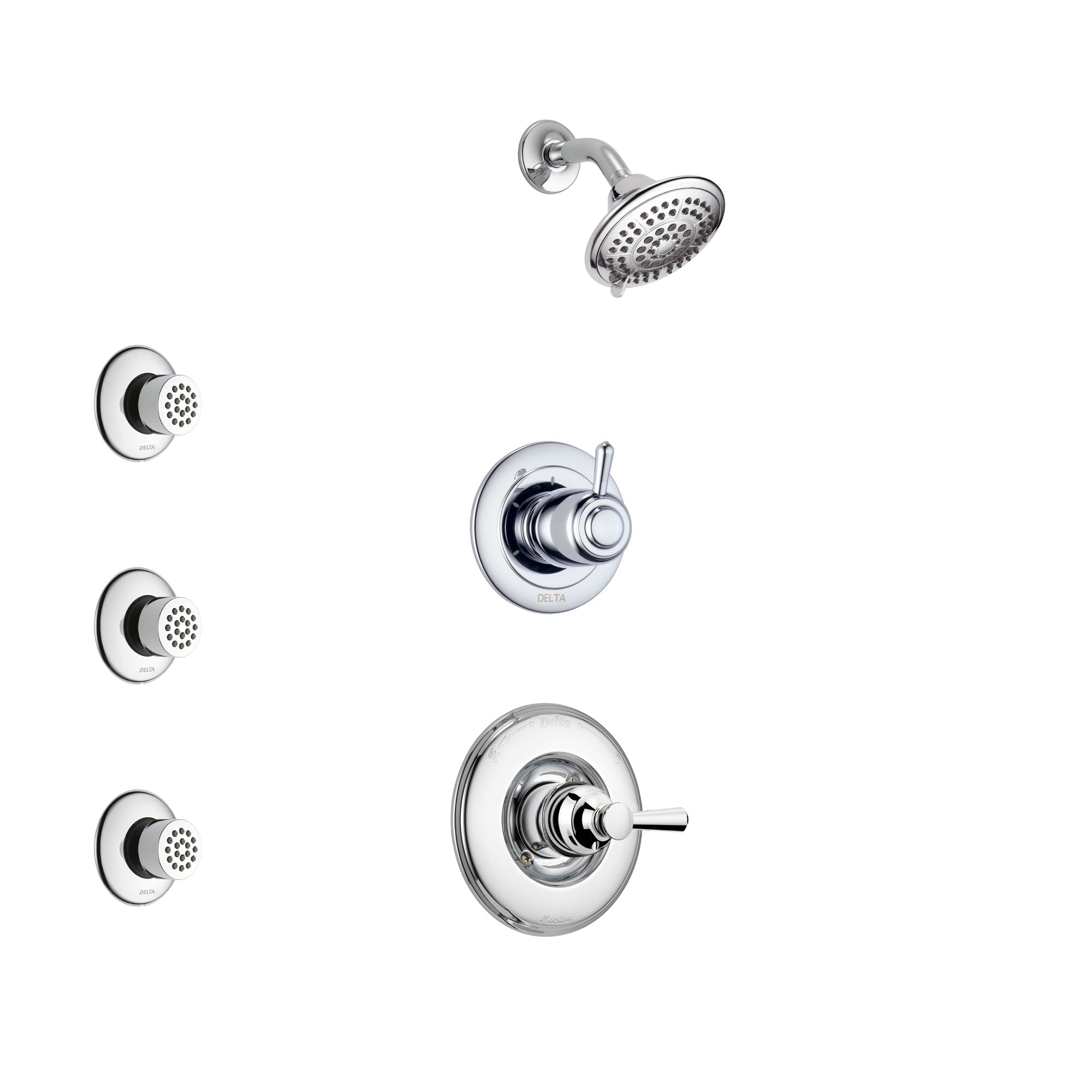 Delta Linden Chrome Finish Shower System with Control Handle, 3-Setting Diverter, Showerhead, and 3 Body Sprays SS142931