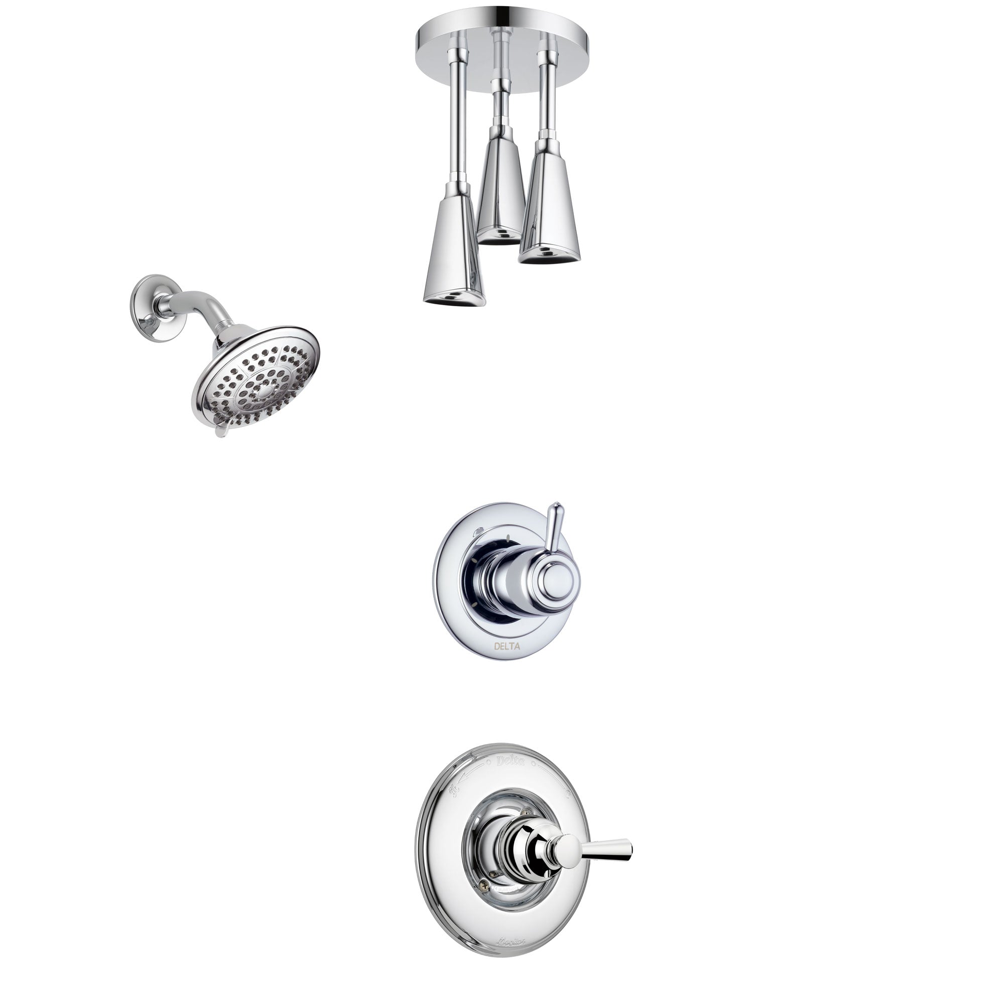 Delta Linden Chrome Finish Shower System with Control Handle, 3-Setting Diverter, Showerhead, and Ceiling Mount Showerhead SS142936