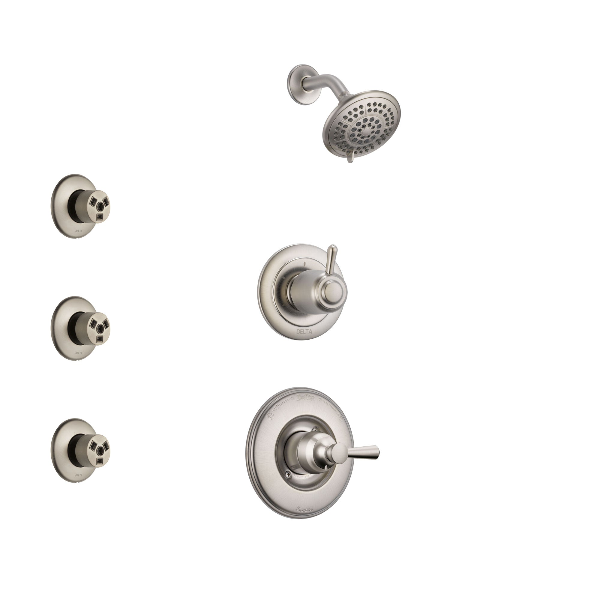 Delta Linden Stainless Steel Finish Shower System with Control Handle, 3-Setting Diverter, Showerhead, and 3 Body Sprays SS14293SS1