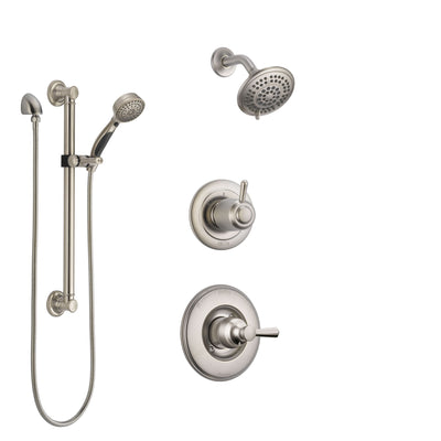 Delta Linden Stainless Steel Finish Shower System with Control Handle, 3-Setting Diverter, Showerhead, and Hand Shower with Grab Bar SS14293SS3