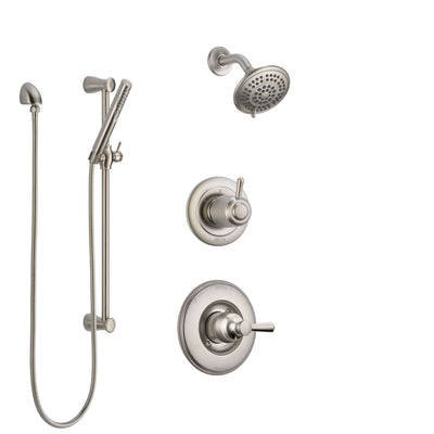 Delta Linden Stainless Steel Finish Shower System with Control Handle, 3-Setting Diverter, Showerhead, and Hand Shower with Slidebar SS14293SS4