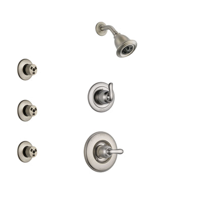 Delta Linden Stainless Steel Finish Shower System with Control Handle, 3-Setting Diverter, Showerhead, and 3 Body Sprays SS14294SS1