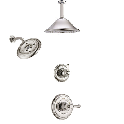 Delta Cassidy Polished Nickel Finish Shower System with Control Handle, 3-Setting Diverter, Showerhead, and Ceiling Mount Showerhead SS142972PN3