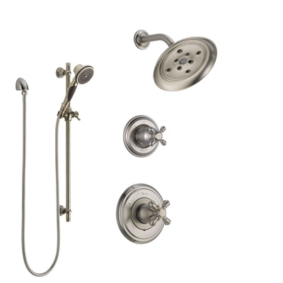 Delta Cassidy Stainless Steel Finish Shower System with Control Handle, 3-Setting Diverter, Showerhead, and Hand Shower with Slidebar SS142972SS4