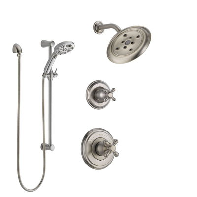 Delta Cassidy Stainless Steel Finish Shower System with Control Handle, 3-Setting Diverter, Showerhead, & Temp2O Hand Shower with Slidebar SS142972SS6