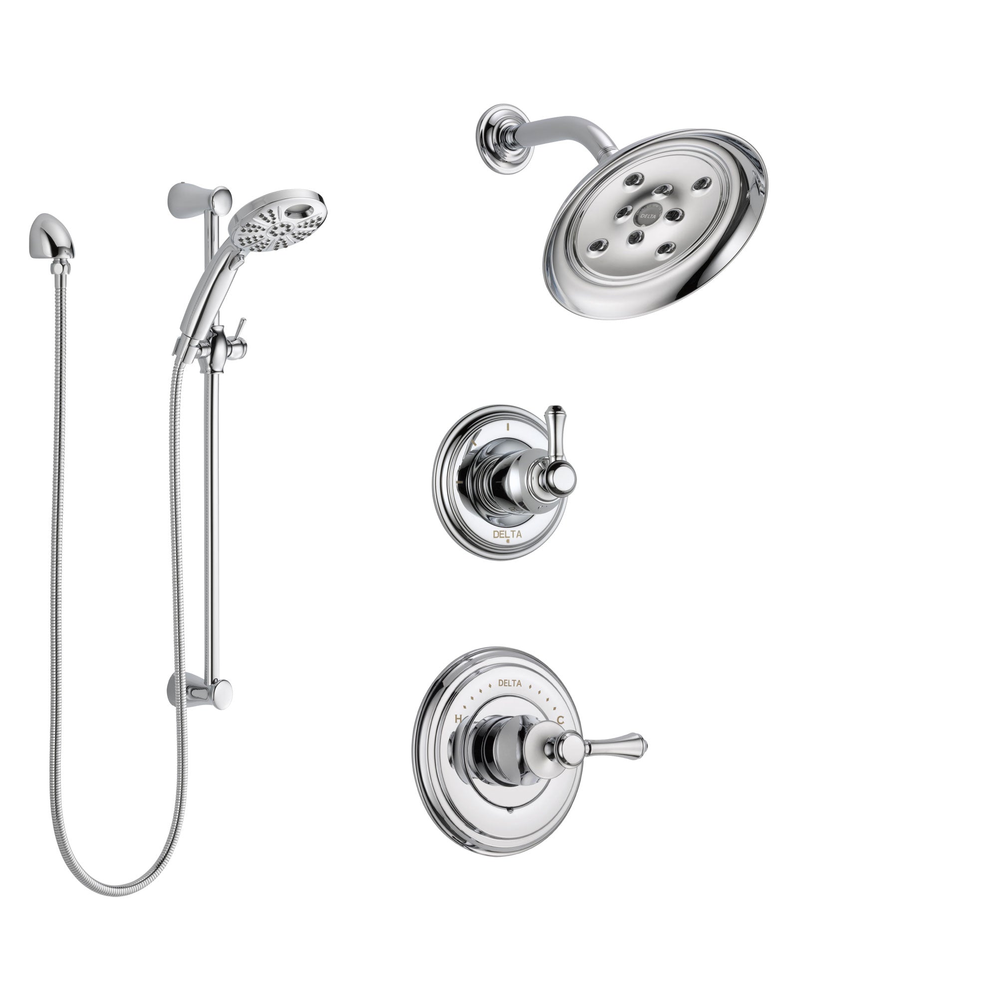 Delta Cassidy Chrome Finish Shower System with Control Handle, 3-Setting Diverter, Showerhead, and Temp2O Hand Shower with Slidebar SS1429734