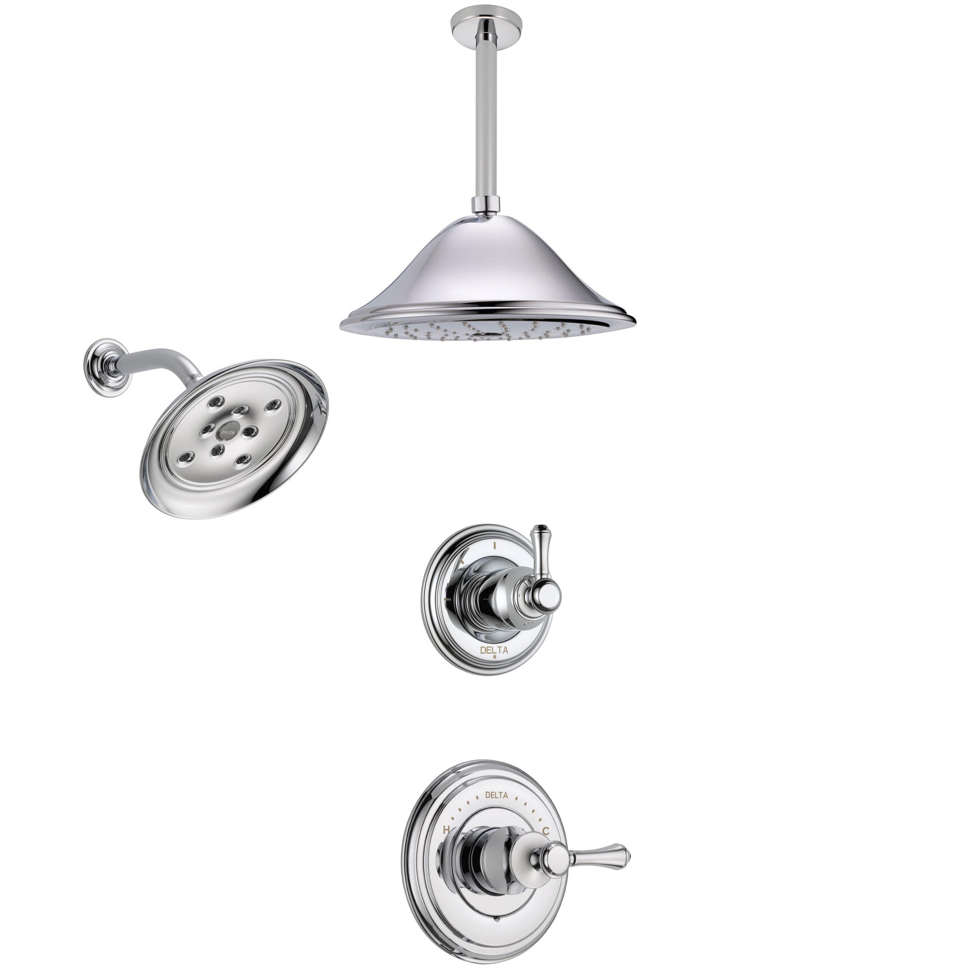 Delta Cassidy Chrome Finish Shower System with Control Handle, 3-Setting Diverter, Showerhead, and Ceiling Mount Showerhead SS1429736