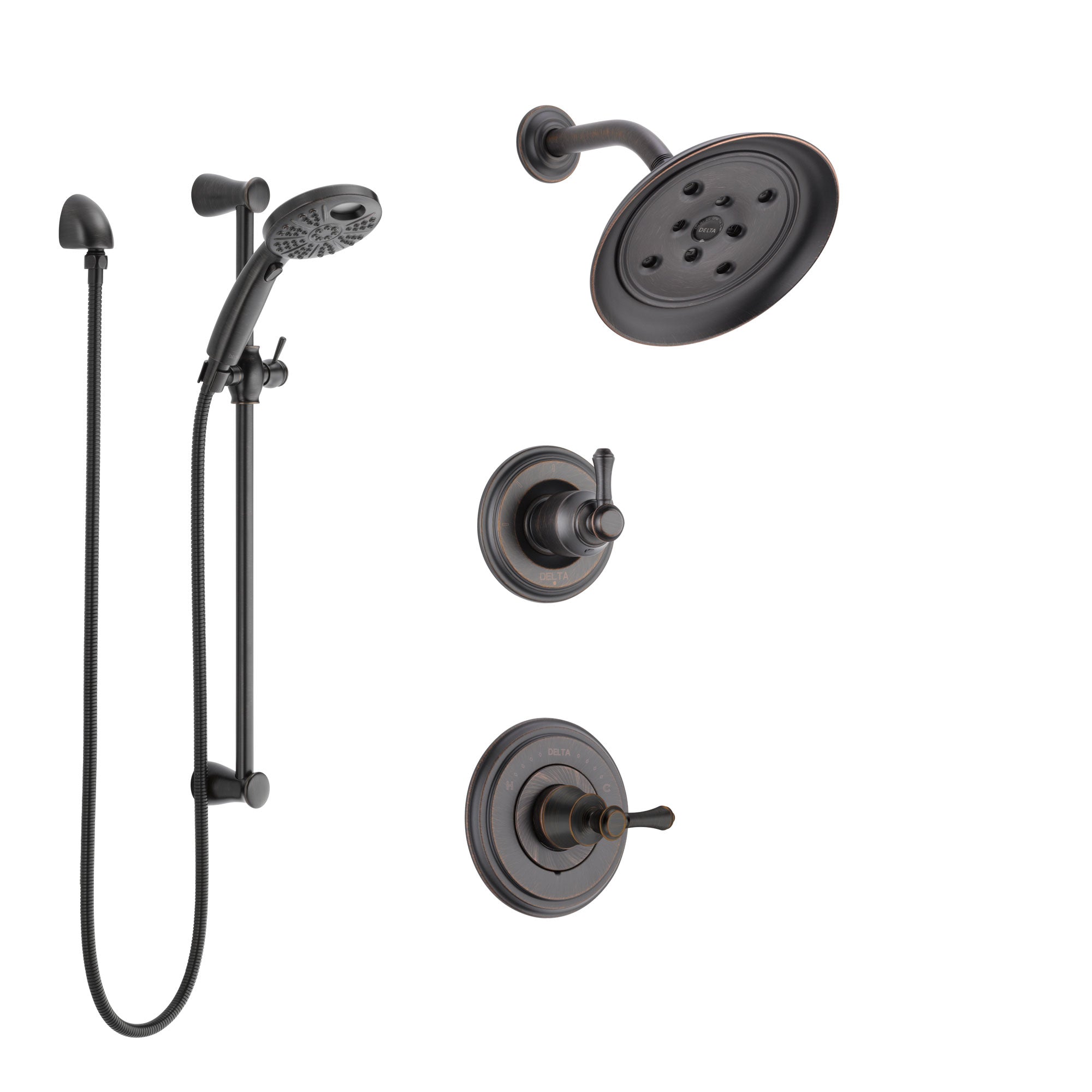 Delta Cassidy Venetian Bronze Finish Shower System with Control Handle, 3-Setting Diverter, Showerhead, & Temp2O Hand Shower with Slidebar SS142973RB4