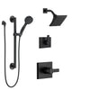 Delta Pivotal Matte Black Finish Modern Shower System with Diverter, Wall Mounted Hand Shower with Grab Bar, and Multi-Setting Showerhead SS142993BL2