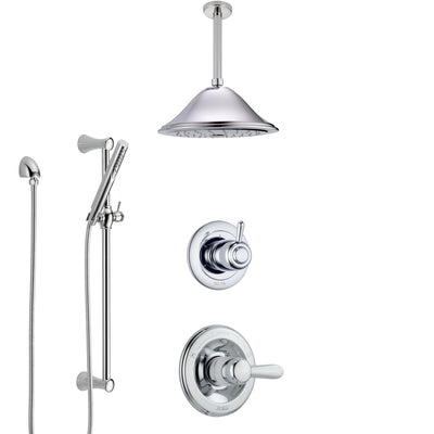 Delta Lahara Chrome Finish Shower System with Control Handle, 3-Setting Diverter, Ceiling Mount Showerhead, and Hand Shower with Slidebar SS14385