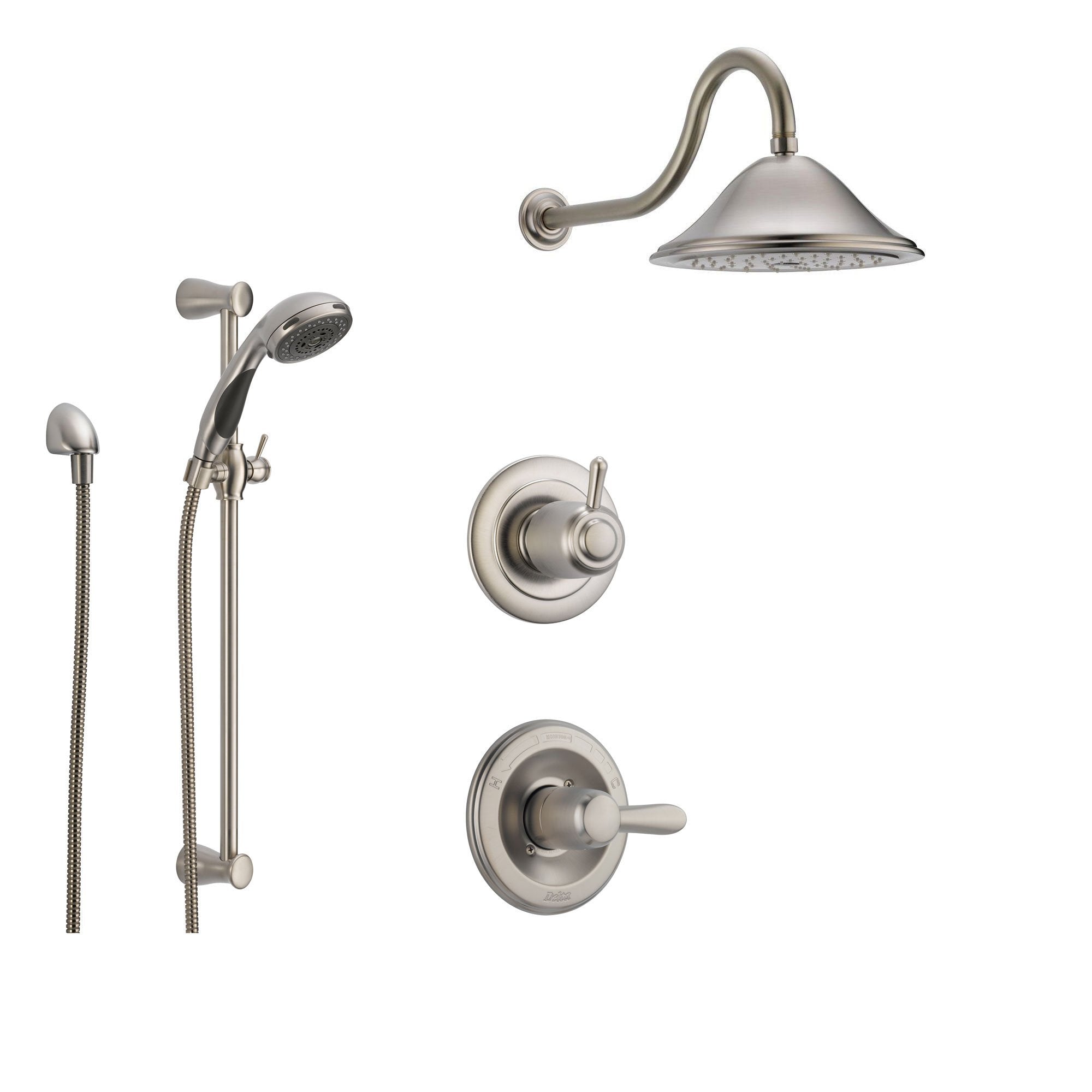 Delta Lahara Stainless Steel Shower System with Normal Shower Handle, 3-setting Diverter, Large Rain Showerhead, and Handheld Shower SS143881SS