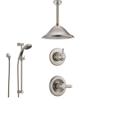 Delta Lahara Stainless Steel Shower System with Normal Shower Handle, 3-setting Diverter, Large Ceiling Mount Rain Showerhead, and Handheld Shower SS143882SS