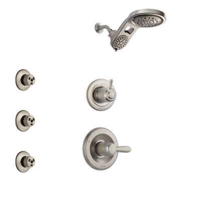 Delta Lahara Stainless Steel Finish Shower System with Control Handle, 3-Setting Diverter, Dual Showerhead, and 3 Body Sprays SS1438SS4