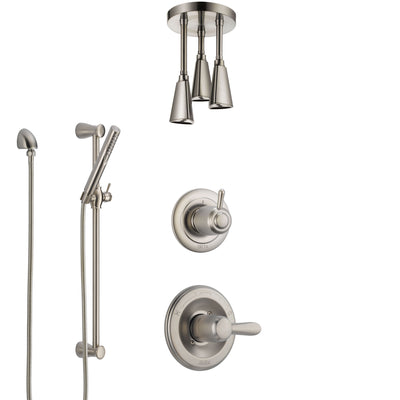 Delta Lahara Stainless Steel Finish Shower System with Control Handle, Diverter, Ceiling Mount Showerhead, and Hand Shower with Slidebar SS1438SS6