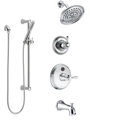 Delta Cassidy Chrome Finish Tub and Shower System with Temp2O Control Handle, 3-Setting Diverter, Showerhead, and Hand Shower with Slidebar SS144006