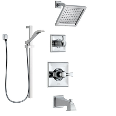 Delta Dryden Chrome Finish Tub and Shower System with Control Handle, 3-Setting Diverter, Showerhead, and Hand Shower with Slidebar SS1445126