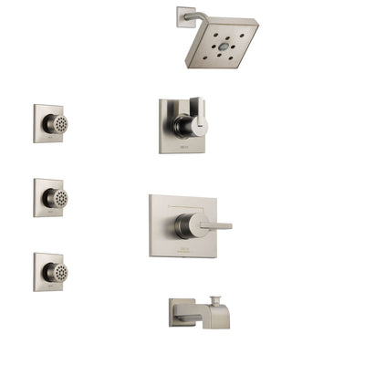 Delta Vero Stainless Steel Finish Tub and Shower System with Control Handle, 3-Setting Diverter, Showerhead, and 3 Body Sprays SS144532SS1