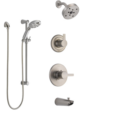 Delta Compel Stainless Steel Finish Tub and Shower System with Control Handle, Diverter, Showerhead, and Temp2O Hand Shower with Slidebar SS14461SS4