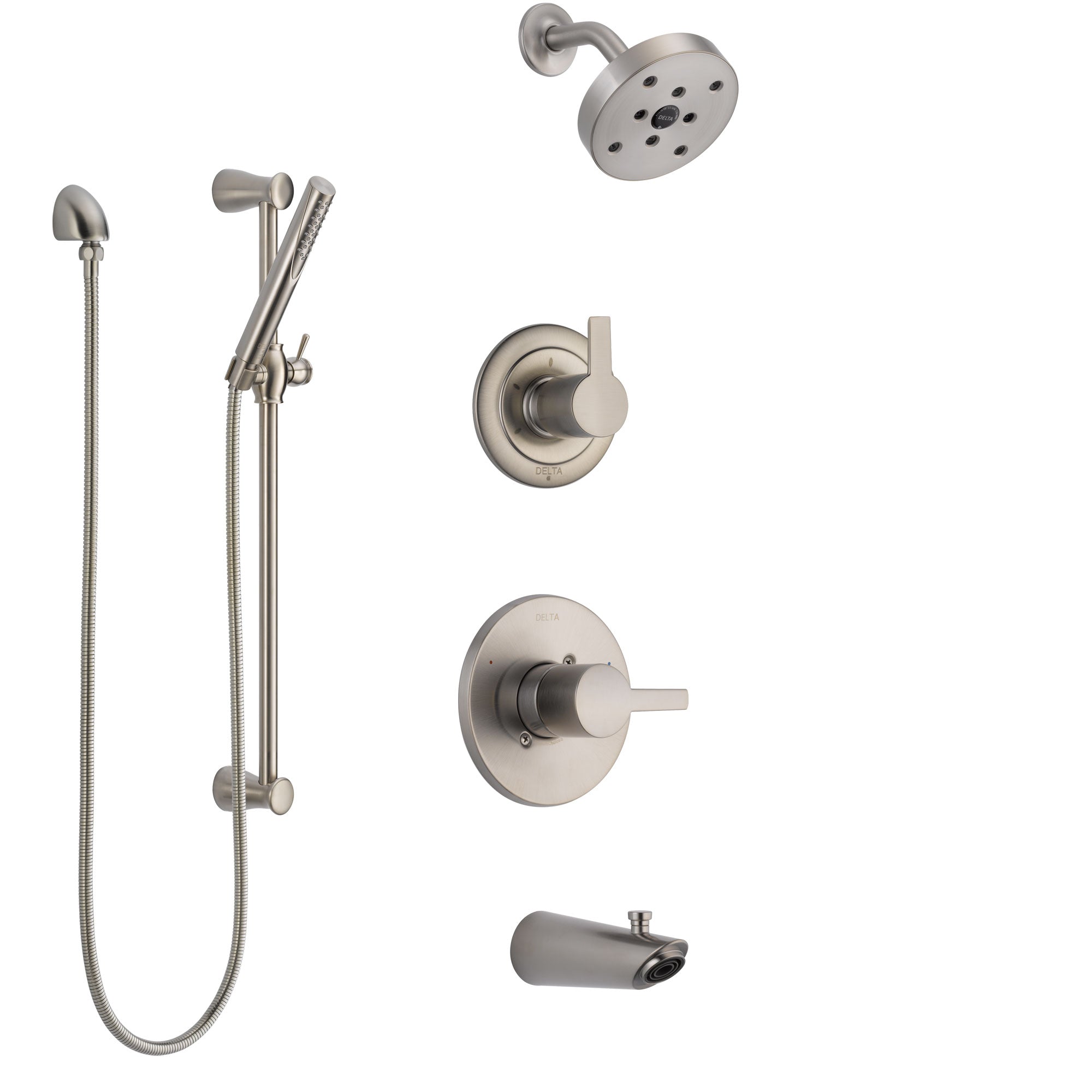 Delta Compel Stainless Steel Finish Tub and Shower System with Control Handle, Diverter, Showerhead, and Hand Shower with Slidebar SS14461SS5