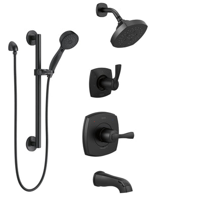 Delta Stryke Matte Black Finish Complete Tub Shower System with Diverter, Modern Showerhead, and Grab Bar Mount Hand Sprayer SS144763BL1