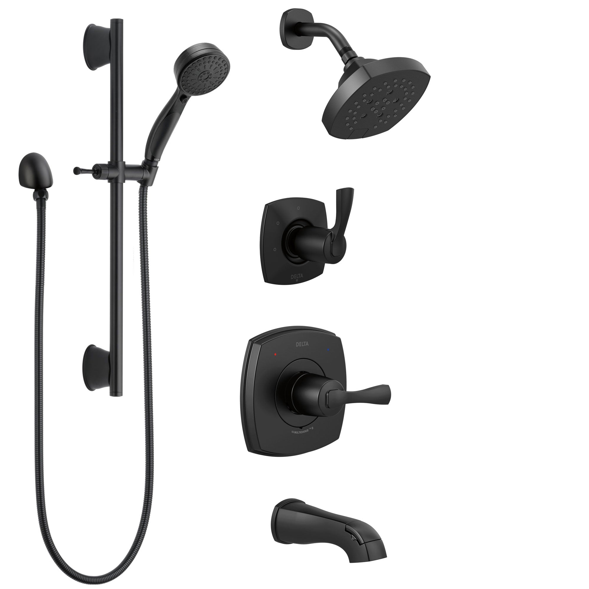 Delta Stryke Matte Black Finish Complete Tub Shower System with Diverter, Modern Showerhead, and Slide Bar Mount Hand Sprayer SS144763BL2