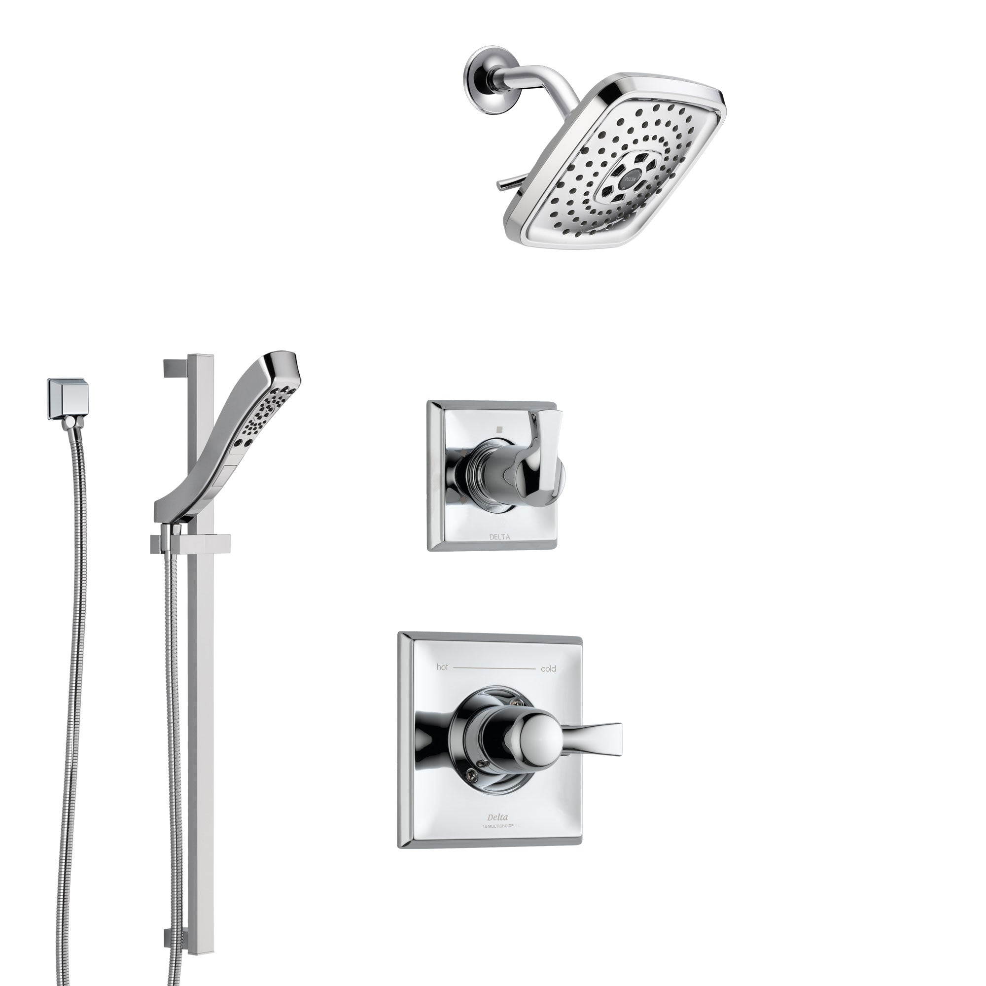 Delta Dryden Chrome Finish Shower System with Control Handle, 3-Setting Diverter, Showerhead, and Hand Shower with Slidebar SS14516