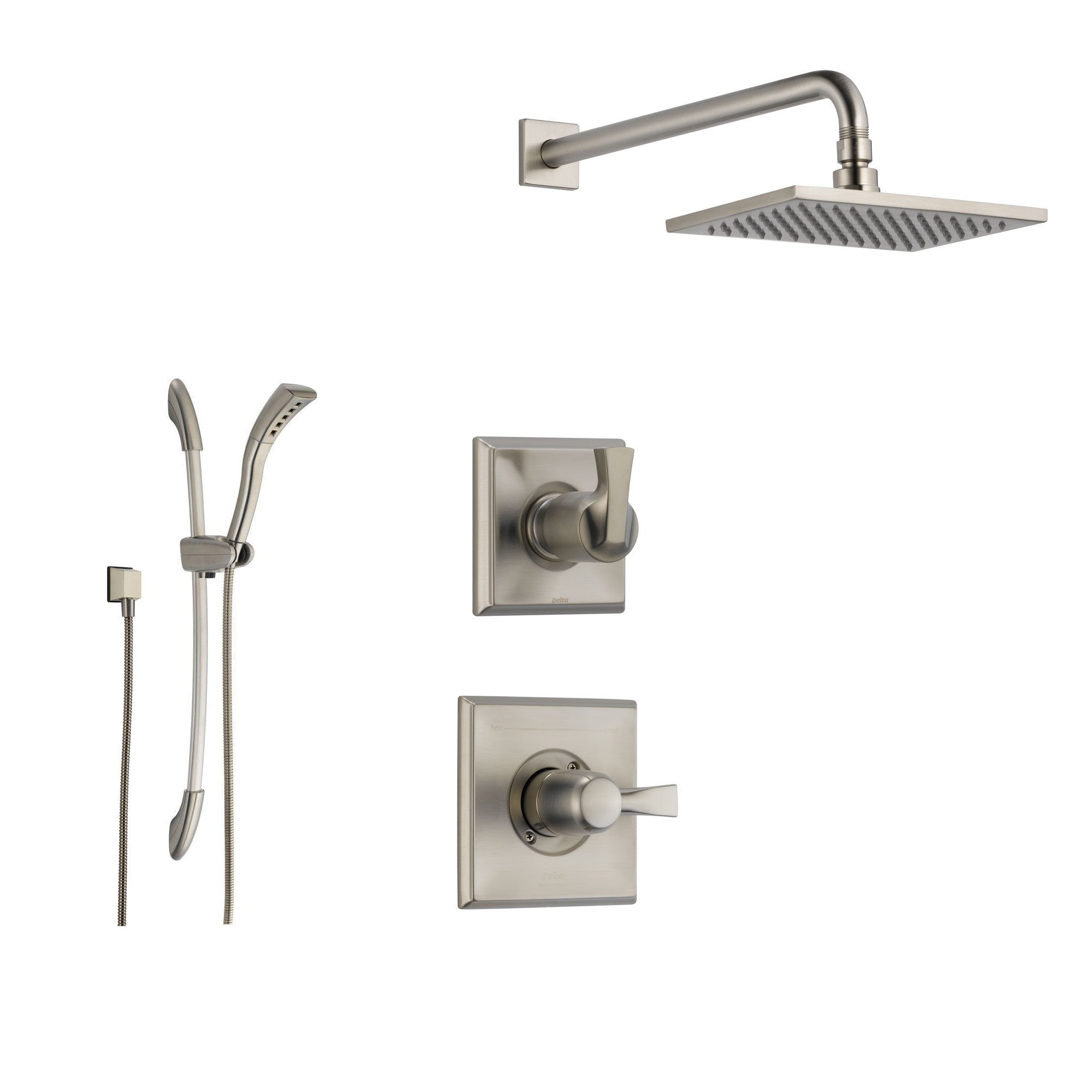 Delta Dryden Stainless Steel Shower System with Normal Shower Handle, 3-setting Diverter, Large Square Showerhead, and Hand Held Shower SS145183SS