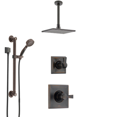 Delta Dryden Venetian Bronze Shower System with Control Handle, 3-Setting Diverter, Ceiling Mount Showerhead, and Hand Shower with Grab Bar SS1451RB1