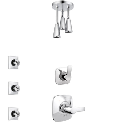 Delta Tesla Chrome Finish Shower System with Control Handle, 3-Setting Diverter, Ceiling Mount Showerhead, and 3 Body Sprays SS14524