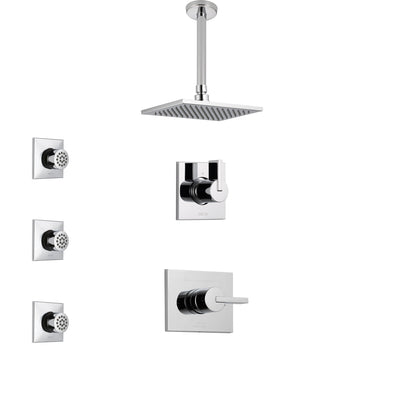 Delta Vero Chrome Finish Shower System with Control Handle, 3-Setting Diverter, Ceiling Mount Showerhead, and 3 Body Sprays SS14536