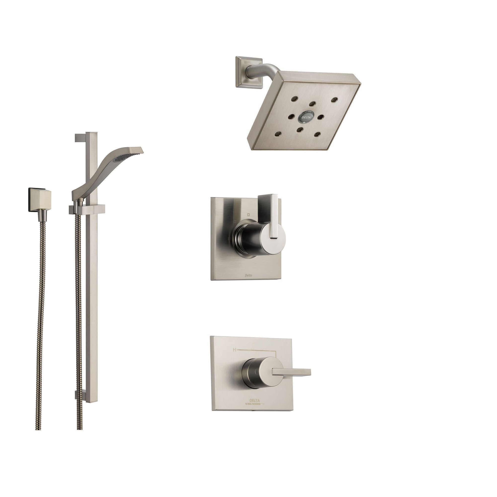 Delta Vero Stainless Steel Shower System with Normal Shower Handle, 3-setting Diverter, Modern Square Showerhead, and Handheld Shower SS145381SS