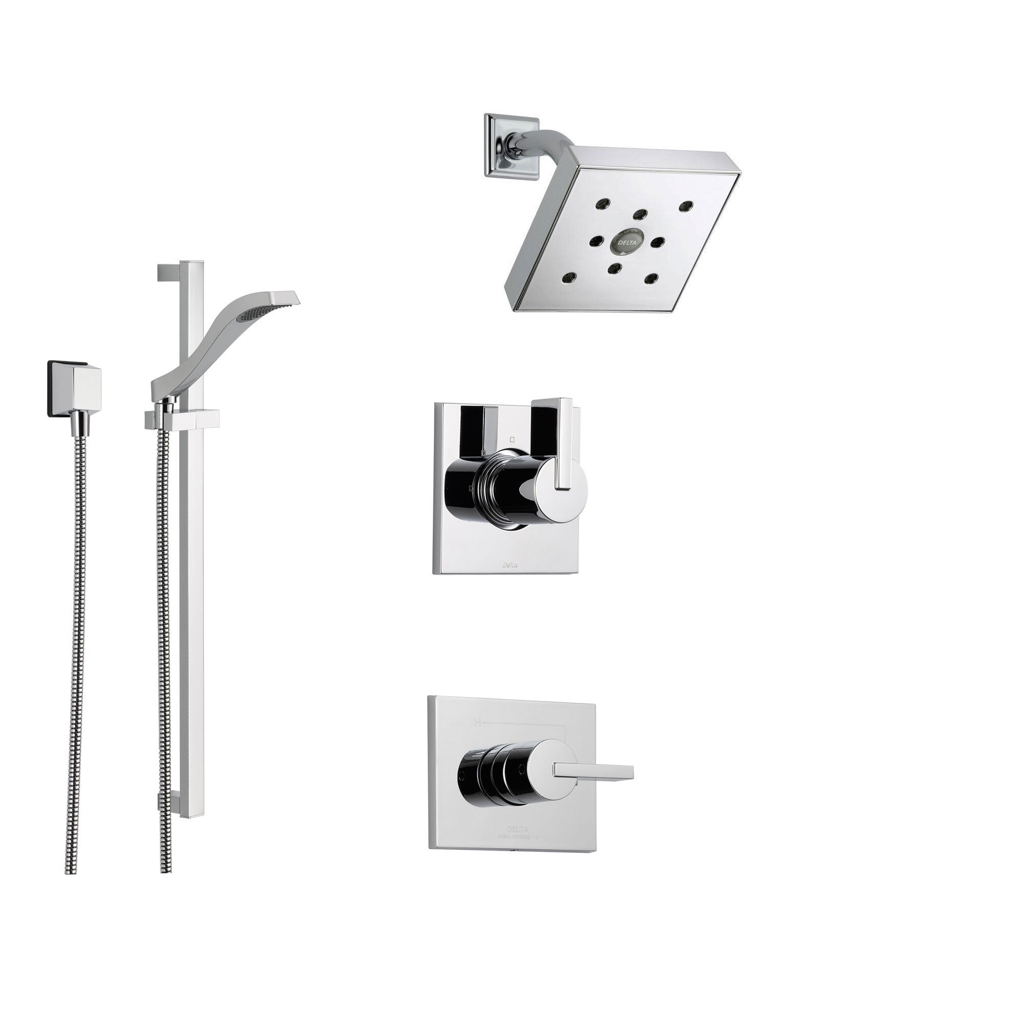 Delta Vero Chrome Shower System with Normal Shower Handle, 3-setting Diverter, Modern Square Showerhead, and Handheld Shower SS145381