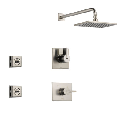 Delta Vero Stainless Steel Shower System with Normal Shower Handle, 3-setting Diverter, Large Square Rain Showerhead, and 2 Body Sprays SS145382SS