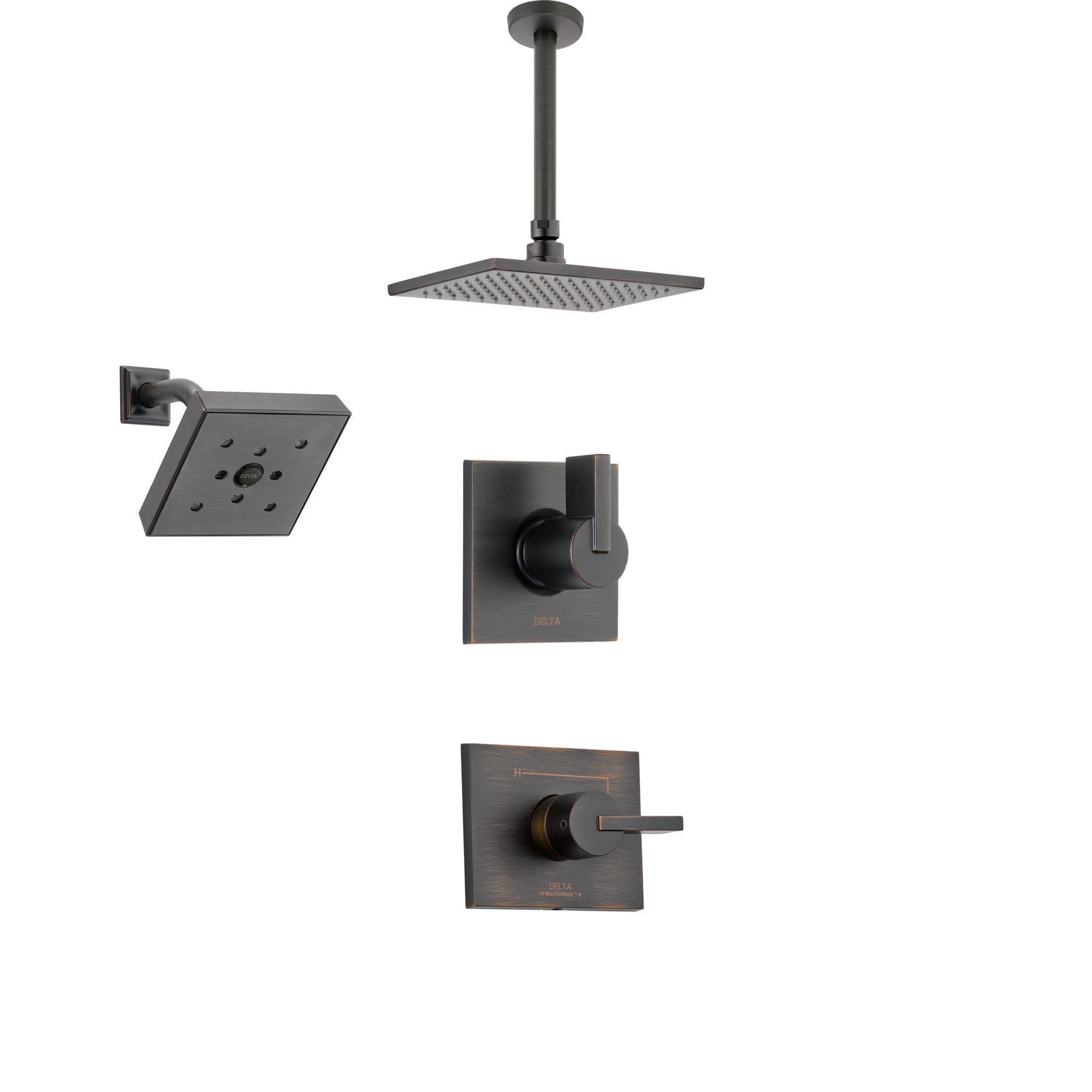 Delta Vero Venetian Bronze Shower System with Normal Shower Handle, 3-setting Diverter, Large Modern Ceiling Mount Rain Showerhead, and Wall Mount Showerhead SS145384RB